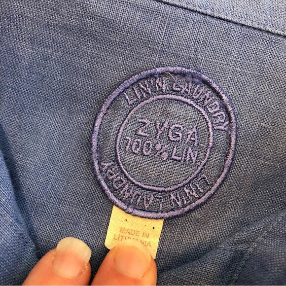 Zyga Lin'n Laundry bright blue linen button down top size FR 42 or US Large - Picture 12 of 14